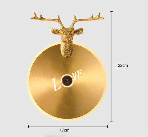 Nordic Antlers Bedroom Living Room Copper Wall Lamp