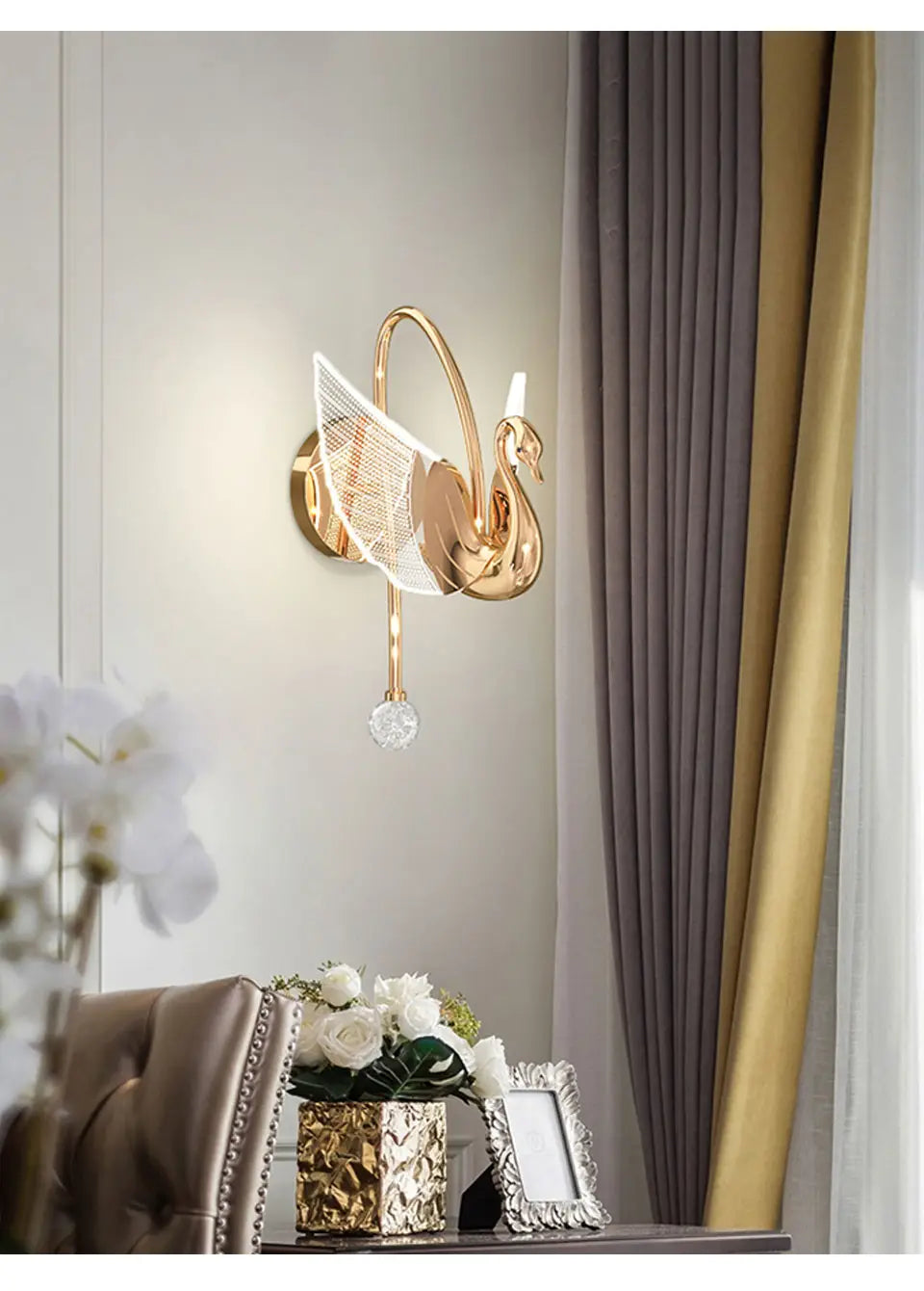 Nordic Art Deco LED Swan Wall Lamp for Bedroom Bedside wall