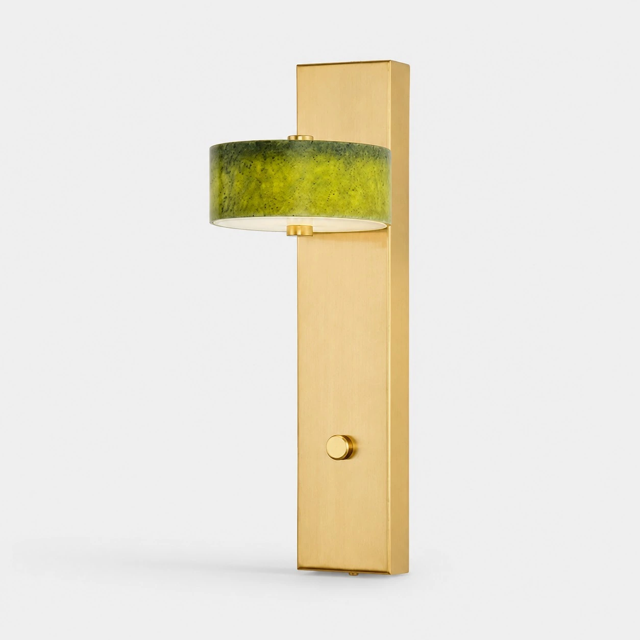 Green jade LED wall sconce with brass-tone finish