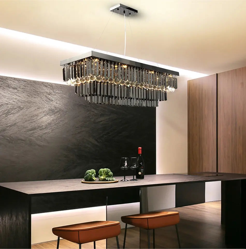 Lamis - Modern Black Rectangle Crystal Chandelier