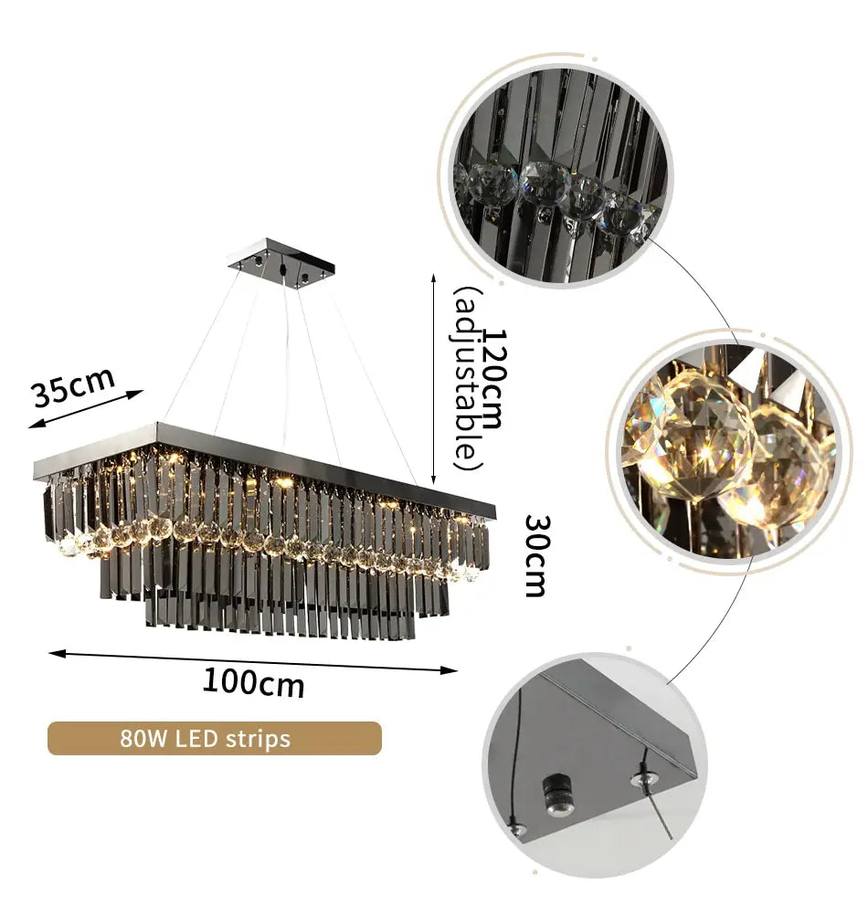 Lamis - Modern Black Rectangle Crystal Chandelier