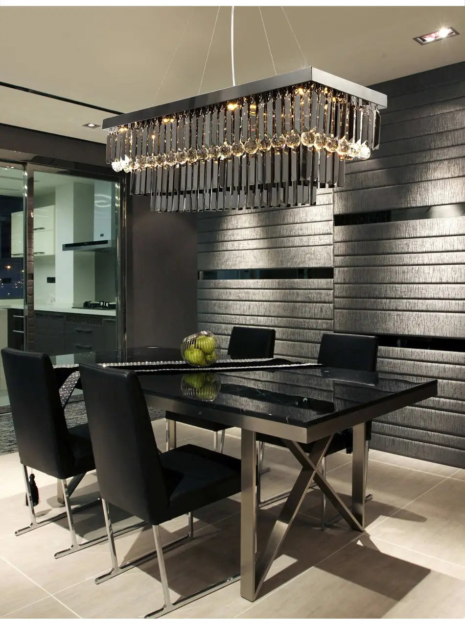 Lamis - Modern Black Rectangle Crystal Chandelier