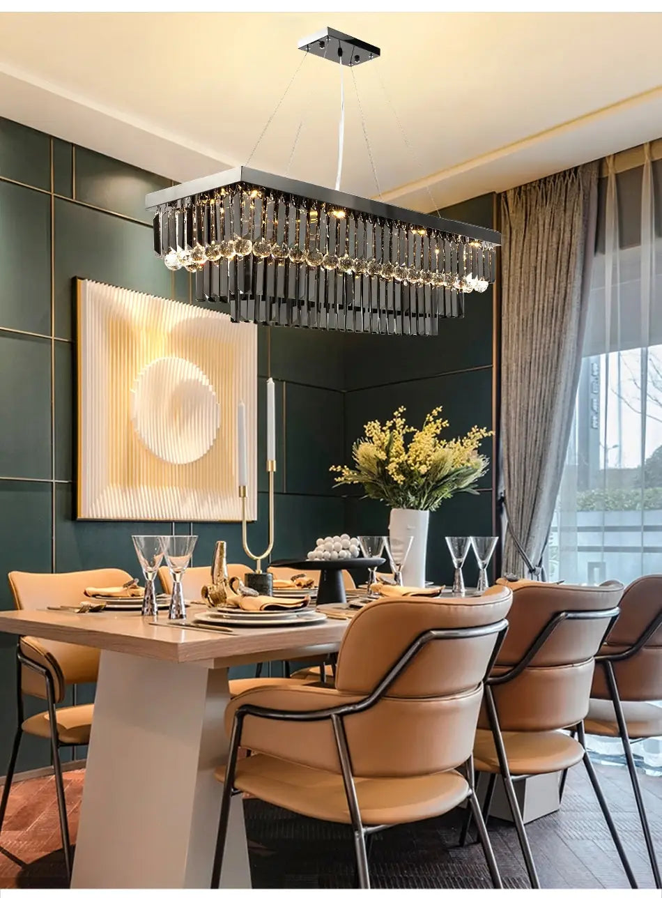 Lamis - Modern Black Rectangle Crystal Chandelier