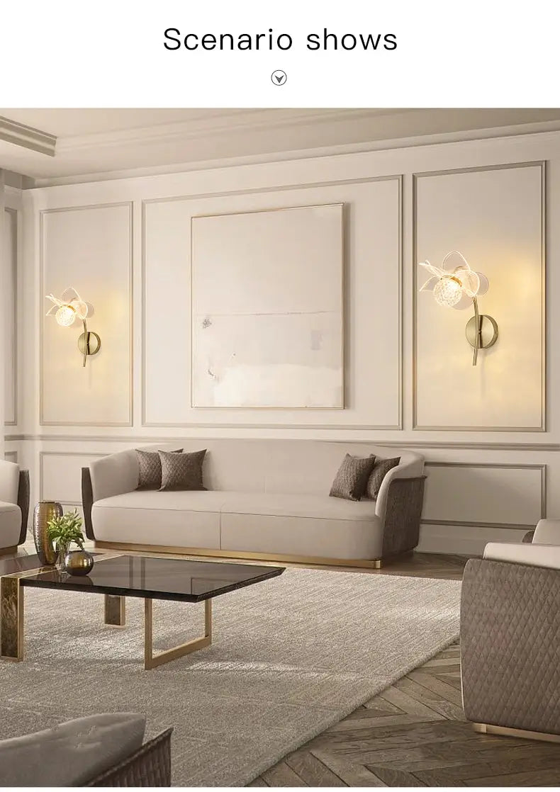 Creative Floral Decorative Gold LED Wall Lamp For Bedroom