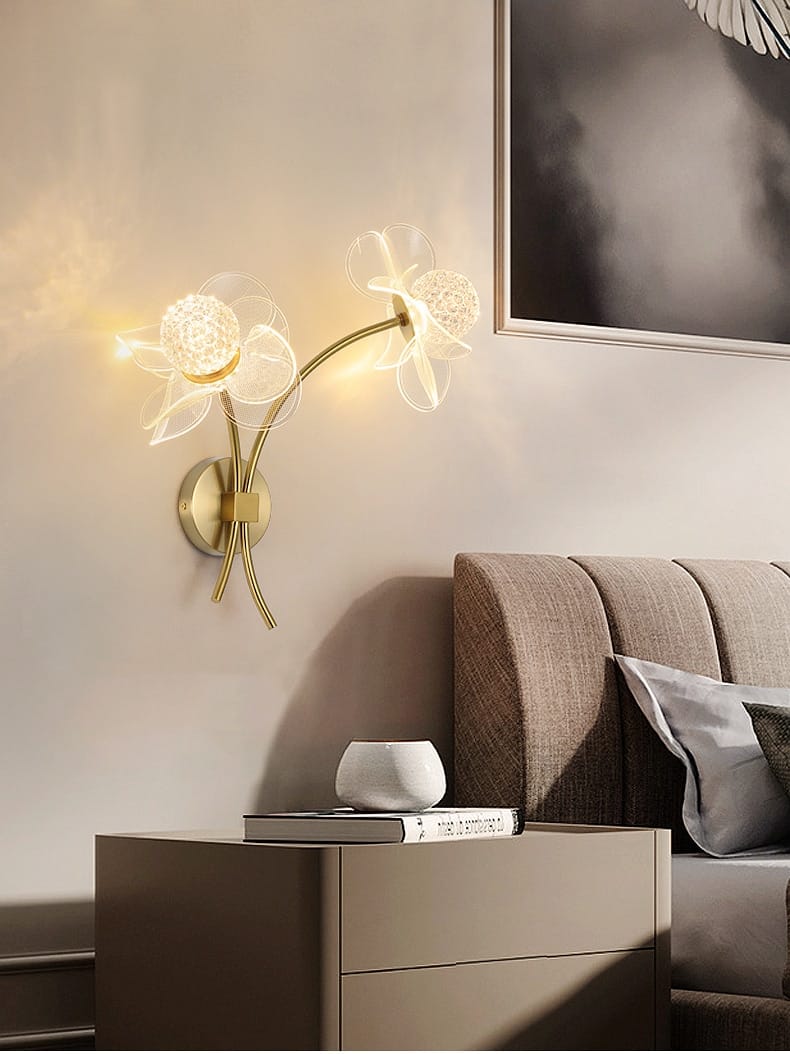 Creative Floral Decorative Gold LED Wall Lamp For Bedroom