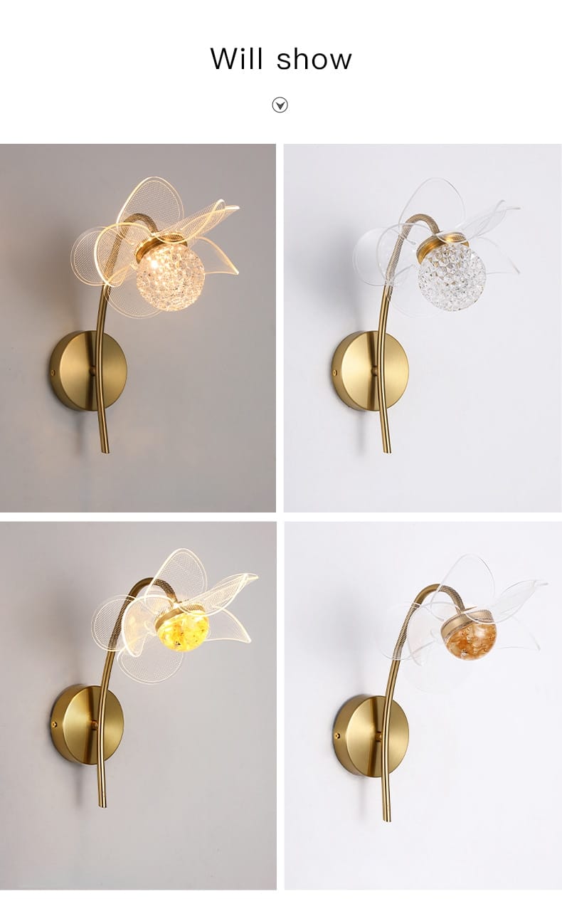 Creative Floral Decorative Gold LED Wall Lamp For Bedroom