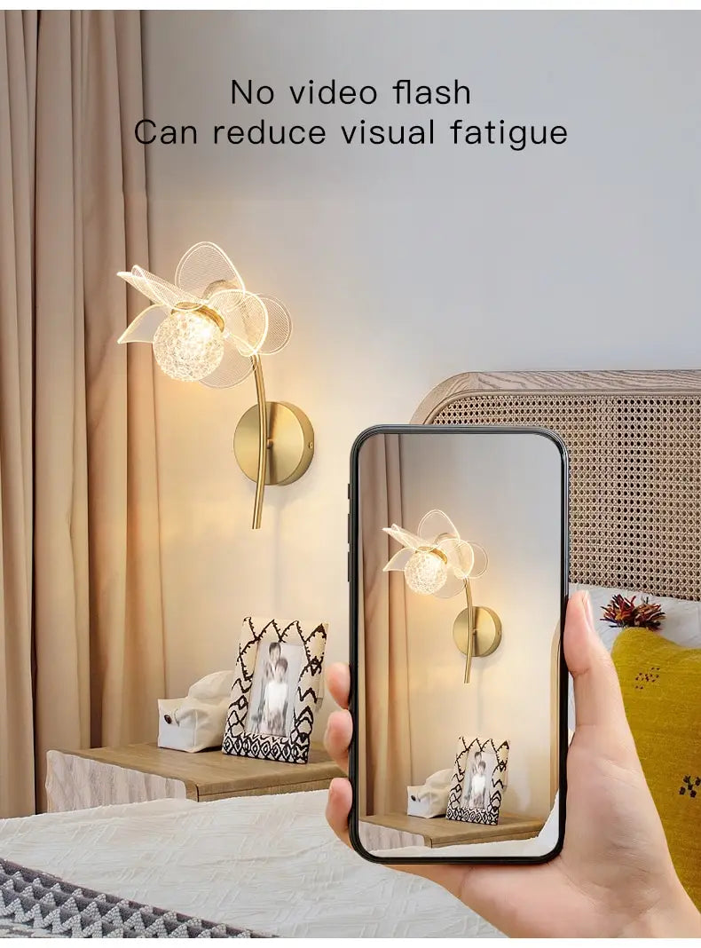 Creative Floral Decorative Gold LED Wall Lamp For Bedroom