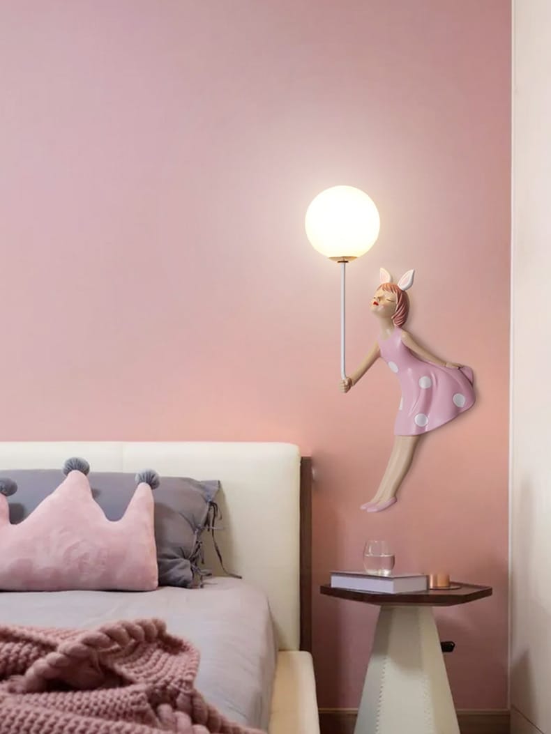 Pink Girl Wall Lamp for Princess Room Girls Room