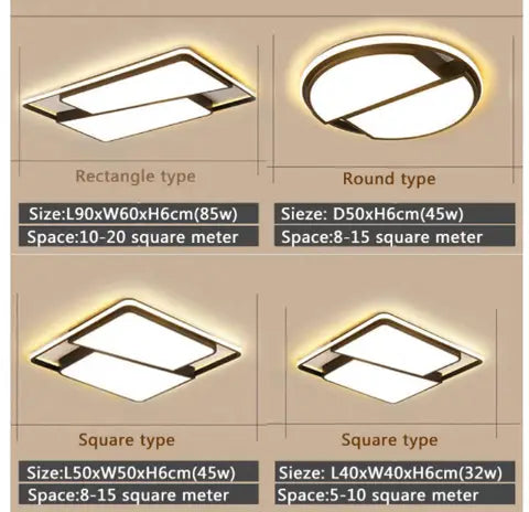 Black Frame Modern Led Ceiling Light For Living room Bedroom
