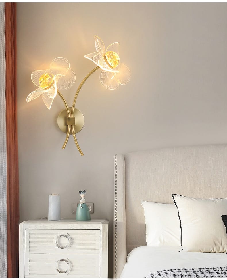 Creative Floral Decorative Gold LED Wall Lamp For Bedroom