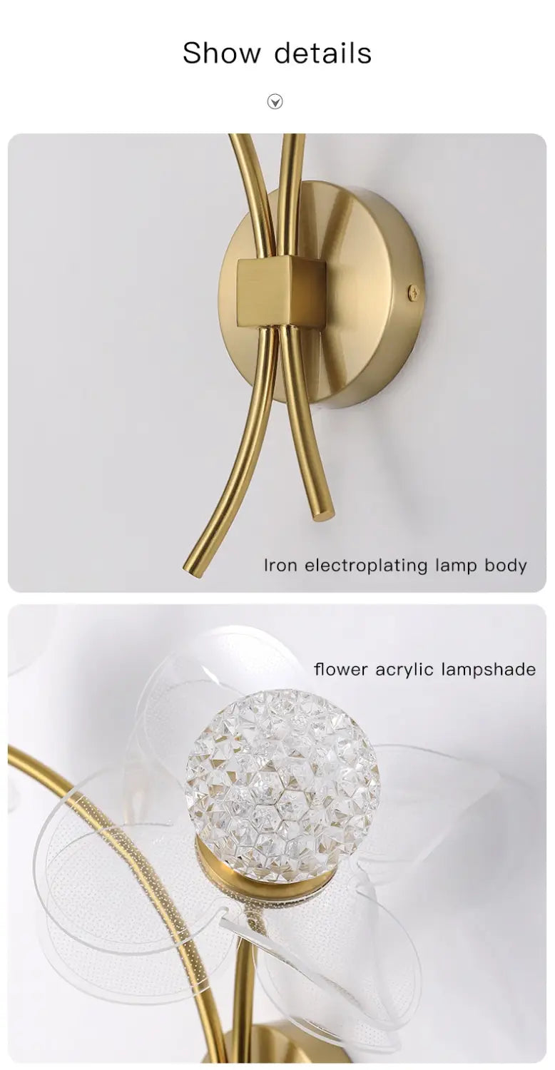Creative Floral Decorative Gold LED Wall Lamp For Bedroom