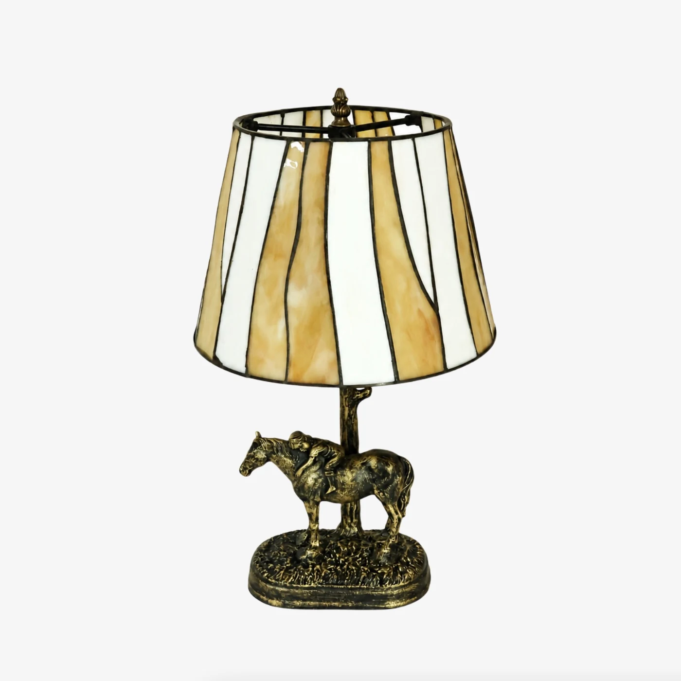 Lámpara de mesa estilo Tiffany de 12 pulgadas con base de caballo amarilla