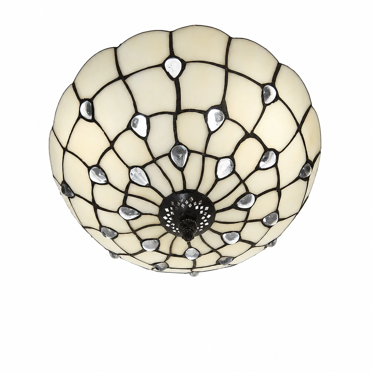 Lámpara de techo empotrable de 30 cm con 2 luces, cuentas blancas y diseño de concha plateada.